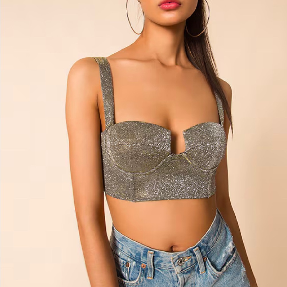 Super down kida cropped bustier top gold metallic